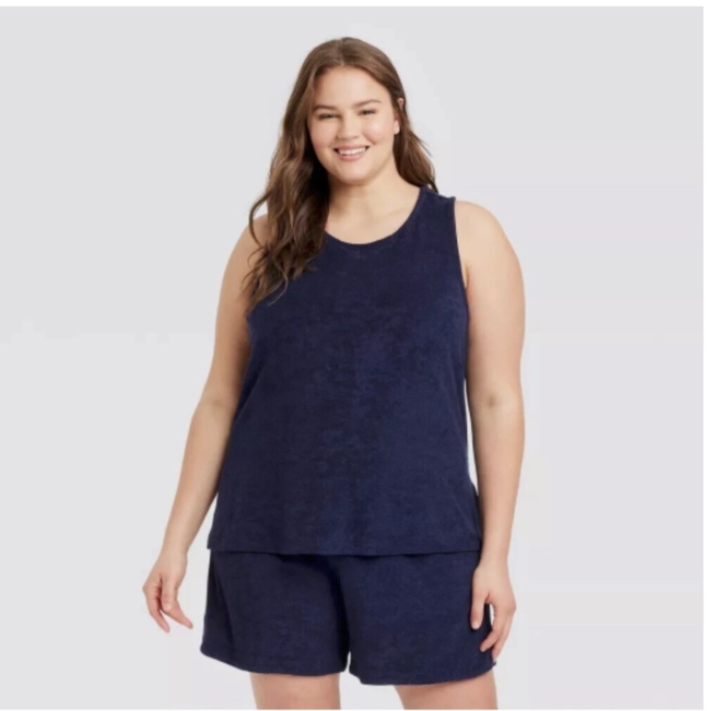 Plus Size Racer Back Navy Terry Tank Top. NWT A New Day. Size: 2X